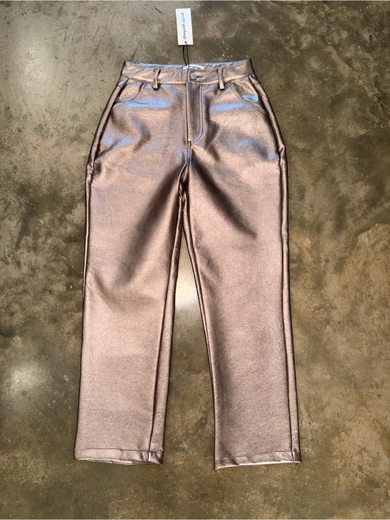 Pretty Garbage Pants - NWT Pretty Garbage Metallic Faux Leather Straight Leg Pants Rose Bronze S